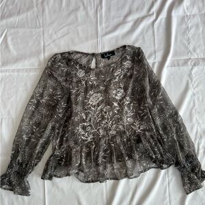Lulu's Sheer Grey Floral Women's Top